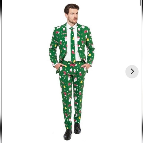 Oppo Suits Festive Green Santa Suit Set Sz.46 - Picture 1 of 15